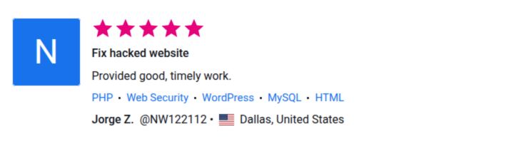 Client review for Fix Hacked Website by Pentest Testing Corp