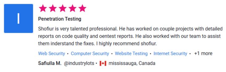 Client review for Penetration Testing by Pentest Testing Corp