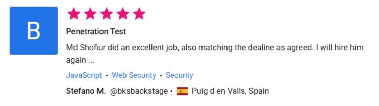 Client review for Penetration test service by Pentest Testing Corp