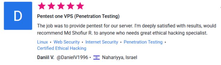 Client review for Pentest one VPS by Pentest Testing Corp