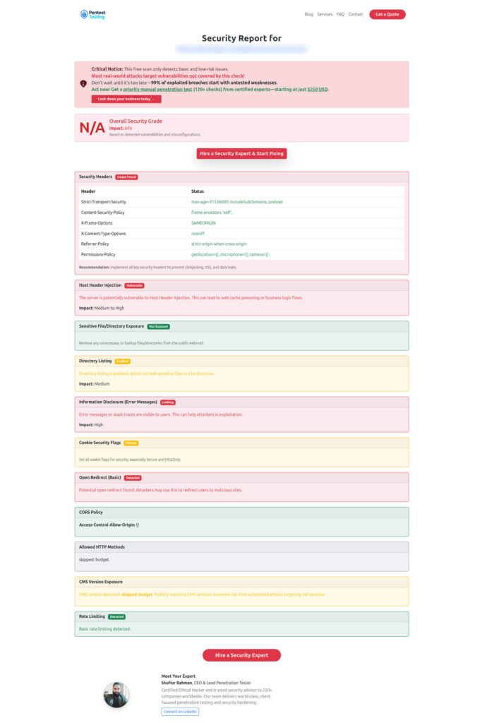 Sample vulnerability report provides detailed insights into different vulnerability issues, which you can use to enhance your application’s security.
