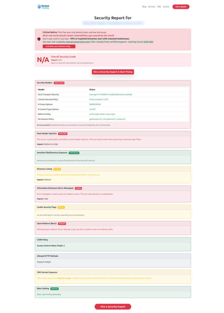 A sample vulnerability report provides detailed insights into various vulnerability issues, which you can use to enhance your application’s security.