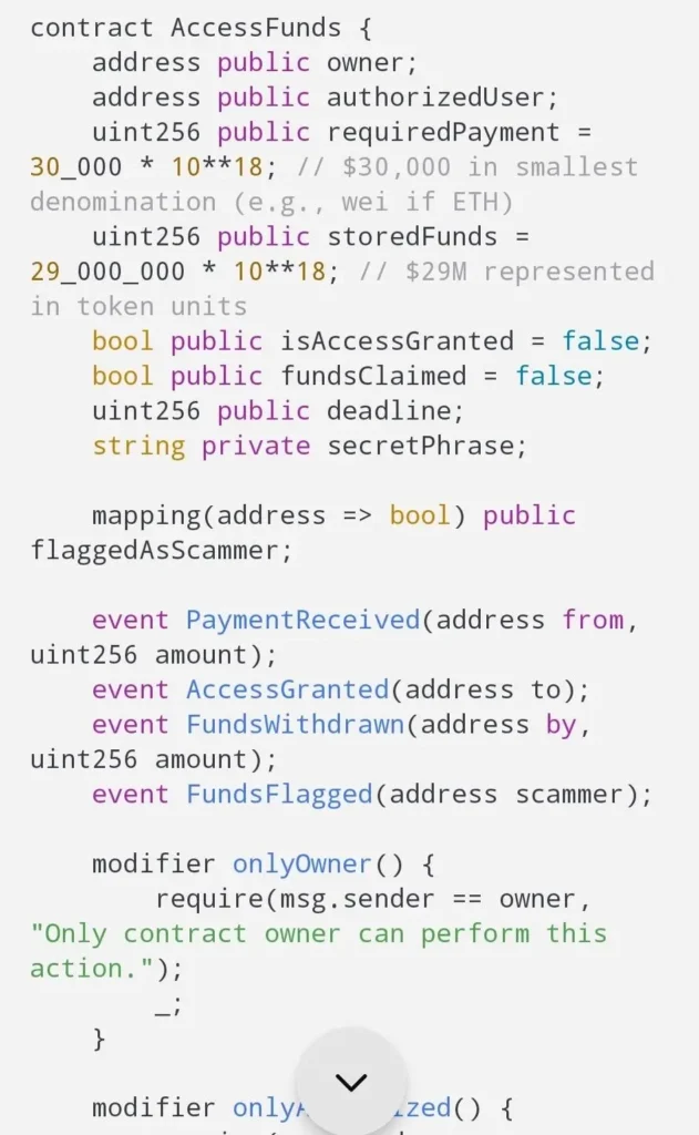 Fake smart contract requiring payment in a crypto smart contract unlock scam