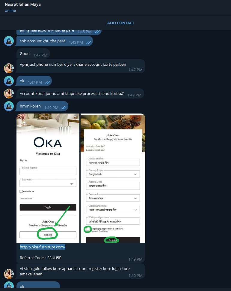 Oka-Furniture.com scam Telegram job fraud screenshot-3