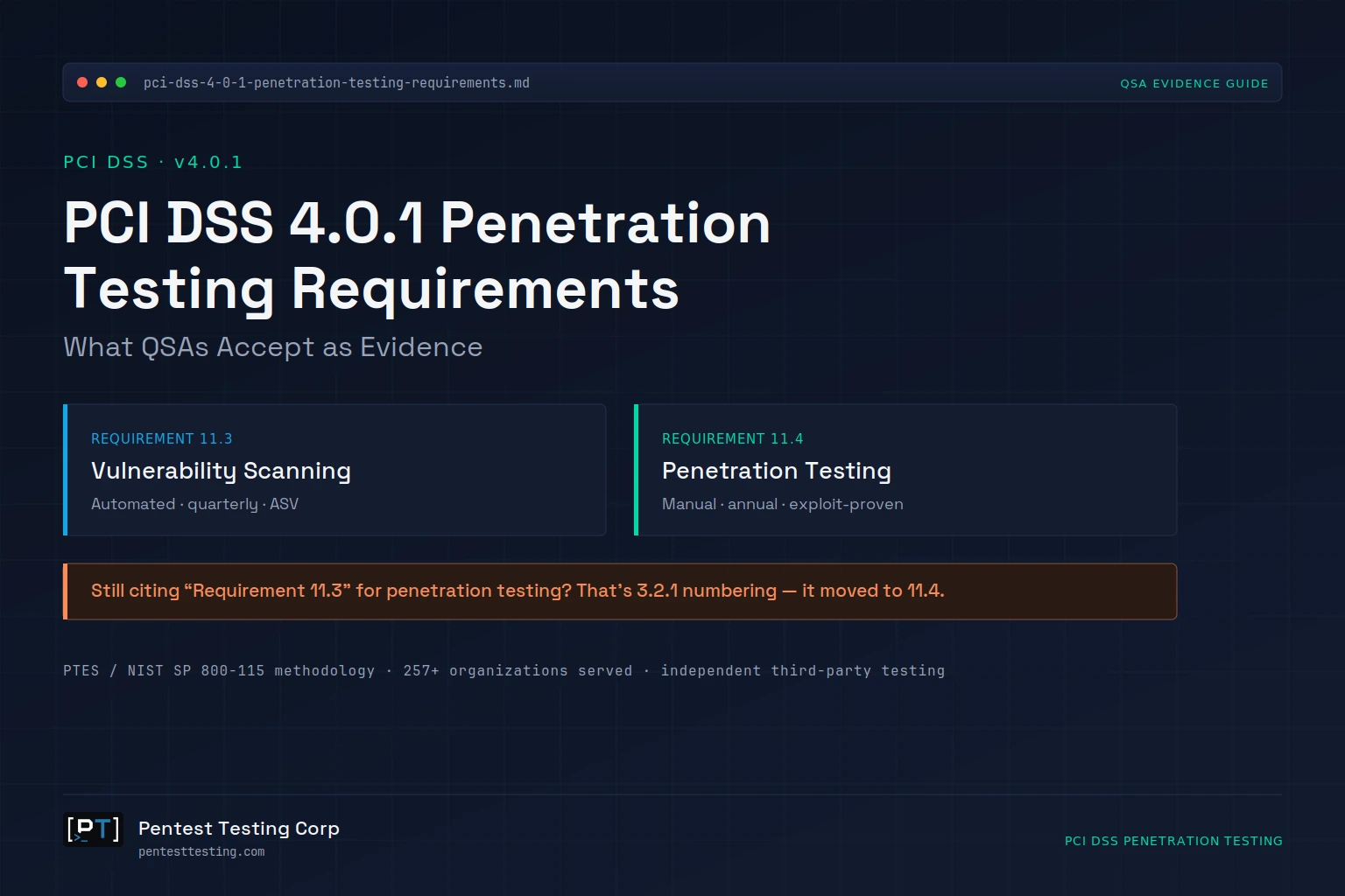 PCI DSS 4.0.1 penetration testing requirements: Requirement 11.3 scanning vs Requirement 11.4 pentest comparison