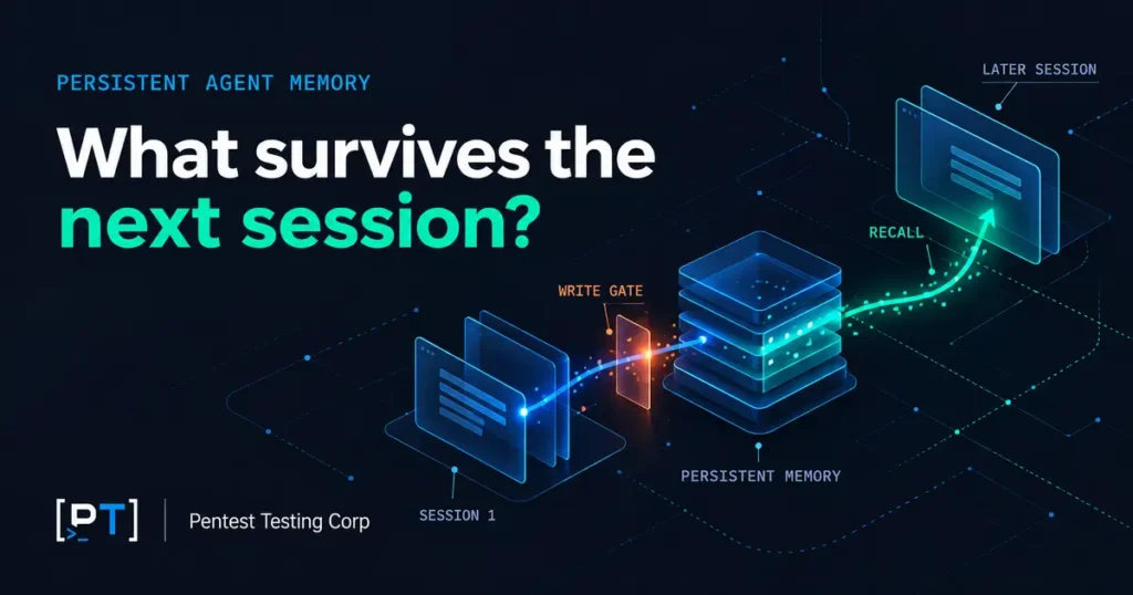 A persistent memory record connects two separate agent sessions, with a control gate where source content is saved.