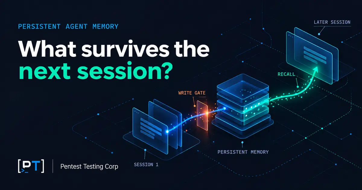 A persistent memory record connects two separate agent sessions, with a control gate where source content is saved.