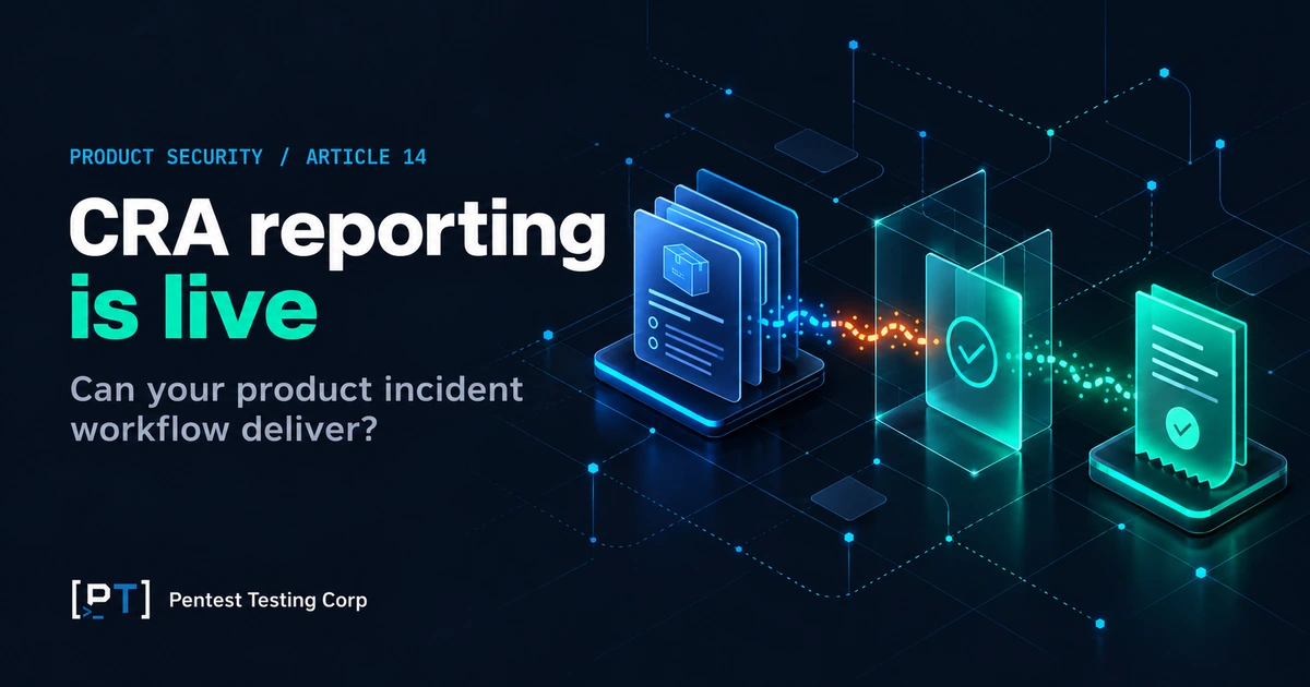 Product incident evidence passes through a reporting decision gate toward a notification receipt, with an ownership gap highlighted.