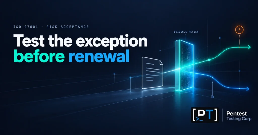 An exception document approaches an evidence review gate with two diverging paths.