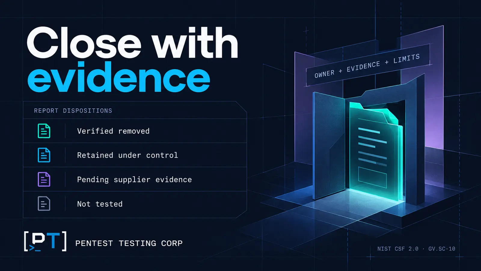 vendor-offboarding-closure-evidence Vendor-exit acceptance ledger recording removal, controlled retention, pending evidence and untested items.